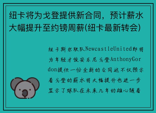 纽卡将为戈登提供新合同，预计薪水大幅提升至约镑周薪(纽卡最新转会)