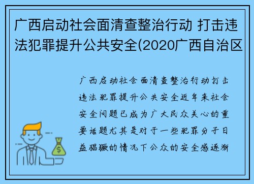 广西启动社会面清查整治行动 打击违法犯罪提升公共安全(2020广西自治区扫黄打非会议)