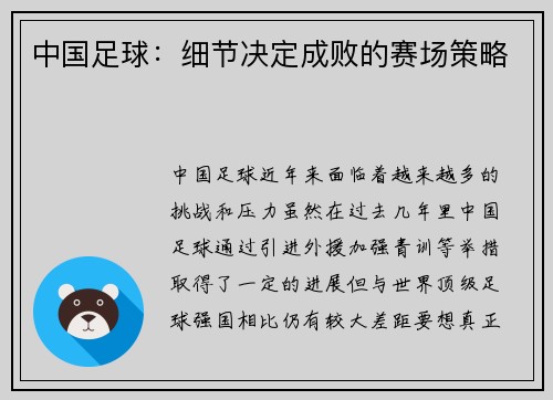 中国足球：细节决定成败的赛场策略